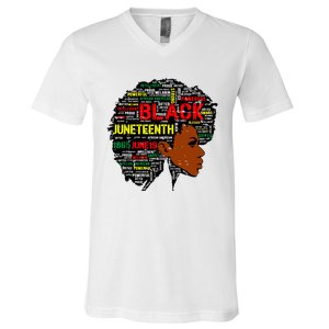 Juneteenth Melanin Black Women Natural Hair Afro Word Art 8019 V-Neck T-Shirt