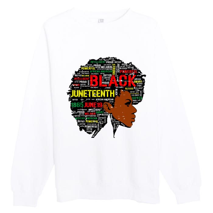 Juneteenth Melanin Black Women Natural Hair Afro Word Art 8019 Premium Crewneck Sweatshirt