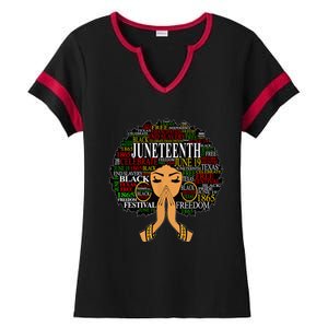 Juneteenth Melanin Black Women Natural Hair Afro Word Art Ladies Halftime Notch Neck Tee