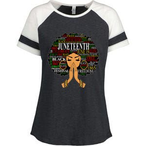 Juneteenth Melanin Black Women Natural Hair Afro Word Art Enza Ladies Jersey Colorblock Tee