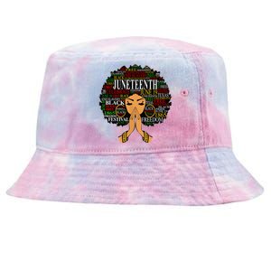 Juneteenth Melanin Black Women Natural Hair Afro Word Art Tie-Dyed Bucket Hat