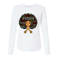 Juneteenth Melanin Black Women Natural Hair Afro Word Art Womens Cotton Relaxed Long Sleeve T-Shirt