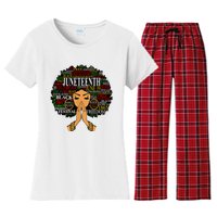 Juneteenth Melanin Black Women Natural Hair Afro Word Art Women's Flannel Pajama Set