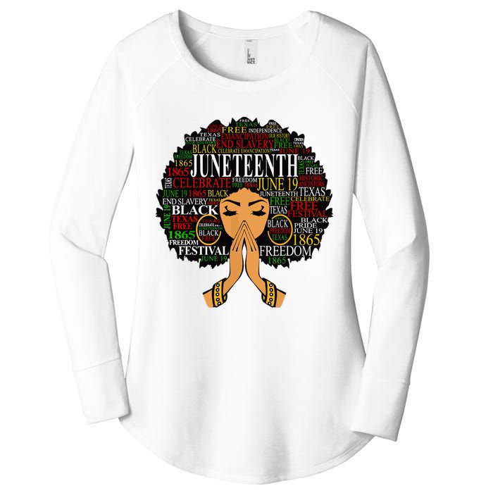 Juneteenth Melanin Black Women Natural Hair Afro Word Art Women's Perfect Tri Tunic Long Sleeve Shirt