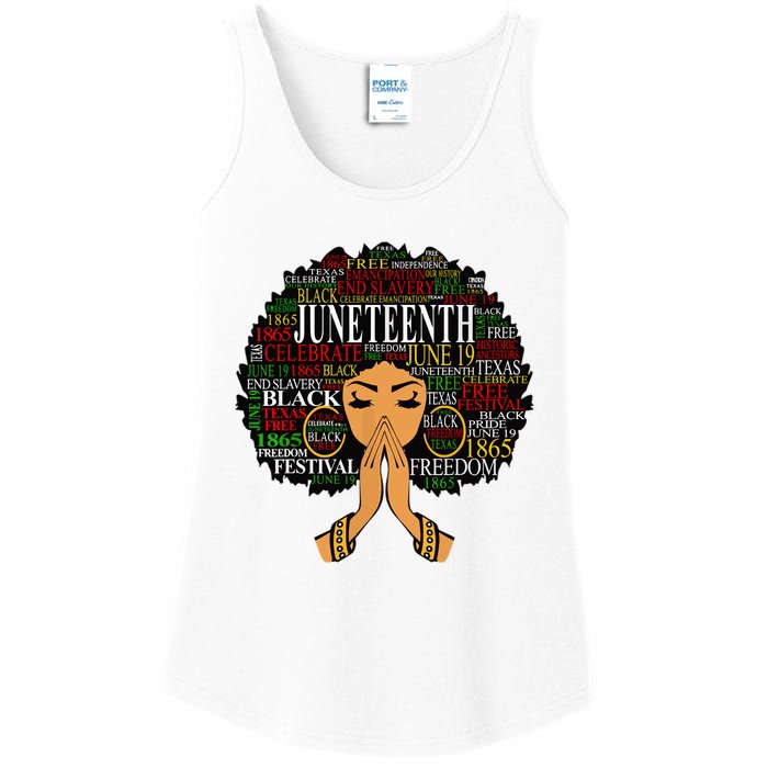 Juneteenth Melanin Black Women Natural Hair Afro Word Art Ladies Essential Tank