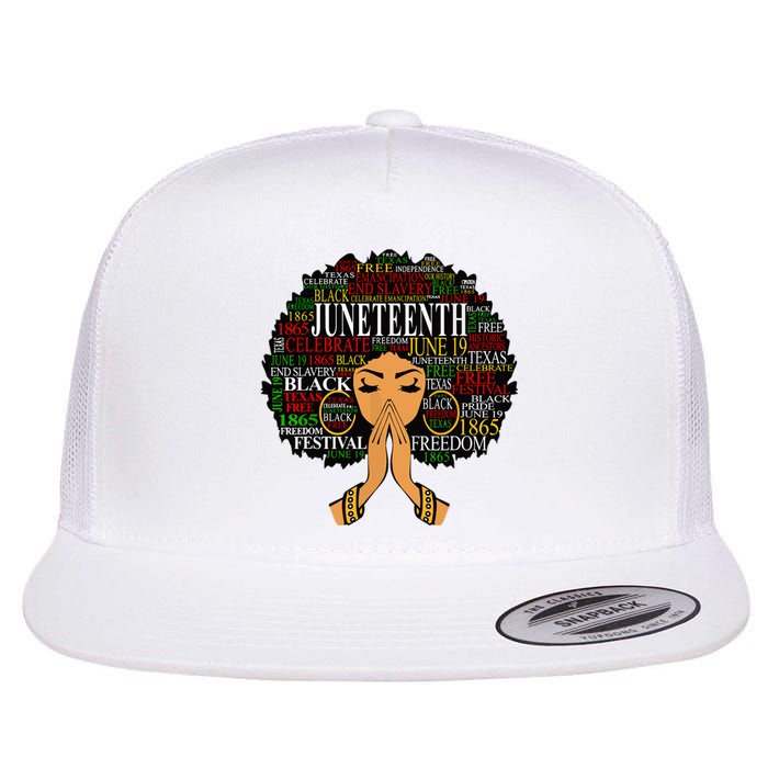 Juneteenth Melanin Black Women Natural Hair Afro Word Art Flat Bill Trucker Hat