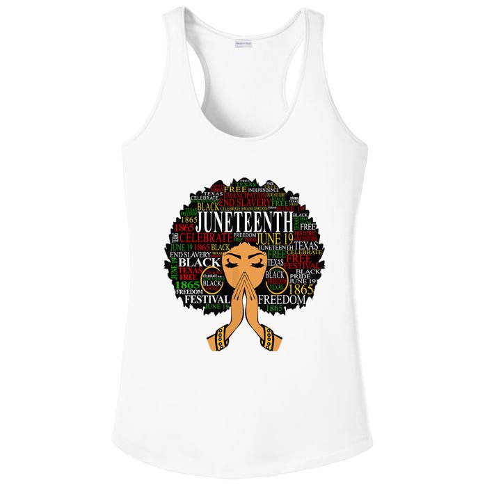 Juneteenth Melanin Black Women Natural Hair Afro Word Art Ladies PosiCharge Competitor Racerback Tank