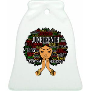 Juneteenth Melanin Black Women Natural Hair Afro Word Art Ceramic Bell Ornament