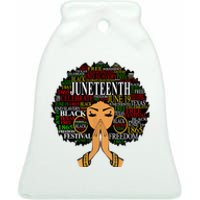 Juneteenth Melanin Black Women Natural Hair Afro Word Art Ceramic Bell Ornament