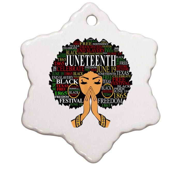 Juneteenth Melanin Black Women Natural Hair Afro Word Art Ceramic Star Ornament