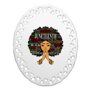 Juneteenth Melanin Black Women Natural Hair Afro Word Art Ceramic Oval Ornament