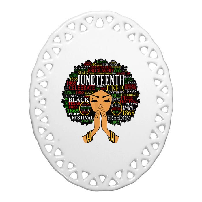 Juneteenth Melanin Black Women Natural Hair Afro Word Art Ceramic Oval Ornament