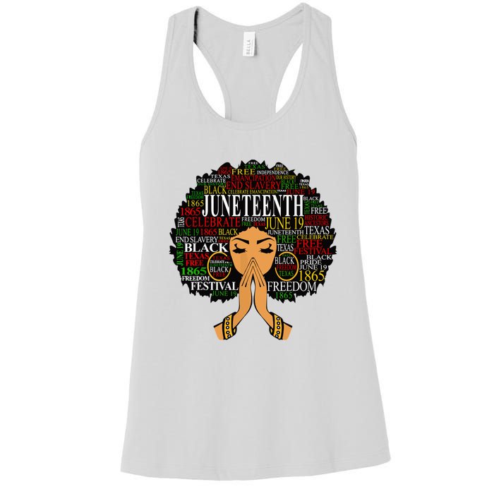 Juneteenth Melanin Black Women Natural Hair Afro Word Art Women's Racerback Tank