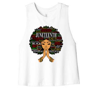 Juneteenth Melanin Black Women Natural Hair Afro Word Art Women's Racerback Cropped Tank