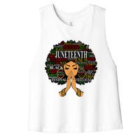 Juneteenth Melanin Black Women Natural Hair Afro Word Art Women's Racerback Cropped Tank