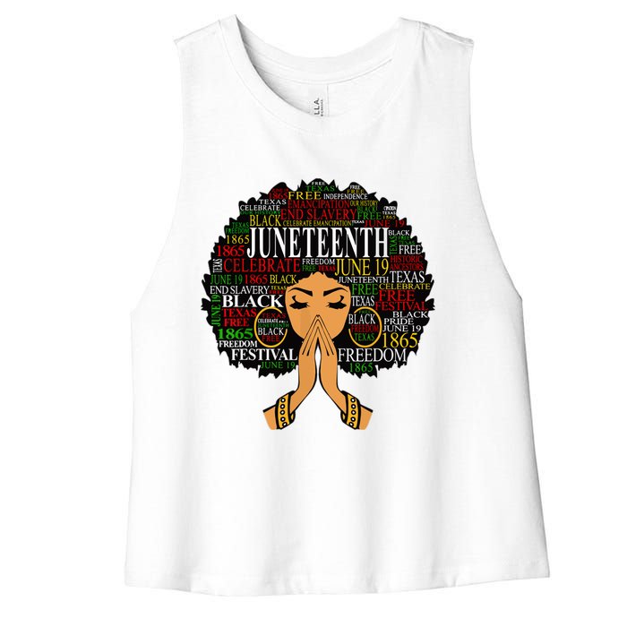 Juneteenth Melanin Black Women Natural Hair Afro Word Art Women's Racerback Cropped Tank