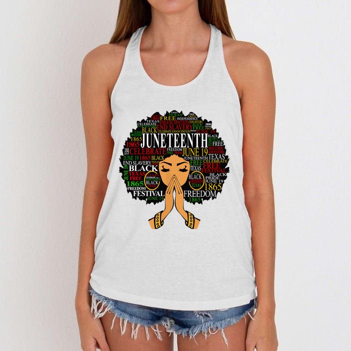 Juneteenth Melanin Black Women Natural Hair Afro Word Art Women's Knotted Racerback Tank