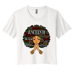 Juneteenth Melanin Black Women Natural Hair Afro Word Art Women's Crop Top Tee