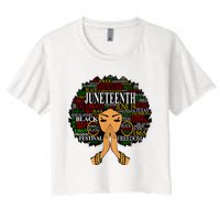 Juneteenth Melanin Black Women Natural Hair Afro Word Art Women's Crop Top Tee