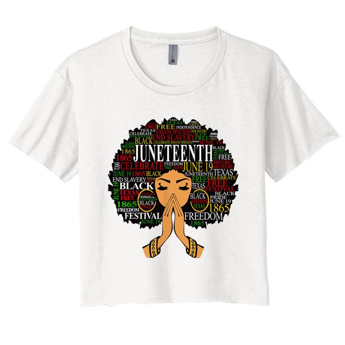 Juneteenth Melanin Black Women Natural Hair Afro Word Art Women's Crop Top Tee