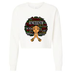 Juneteenth Melanin Black Women Natural Hair Afro Word Art Cropped Pullover Crew