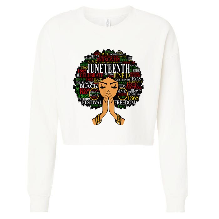 Juneteenth Melanin Black Women Natural Hair Afro Word Art Cropped Pullover Crew