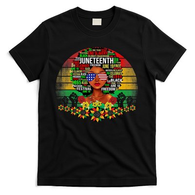 Juneteenth Melanin Black Women Natural Hair Afro Word Art Gift African Pride T-Shirt