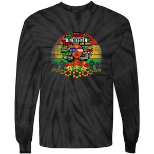 Juneteenth Melanin Black Women Natural Hair Afro Word Art Gift African Pride Tie-Dye Long Sleeve Shirt