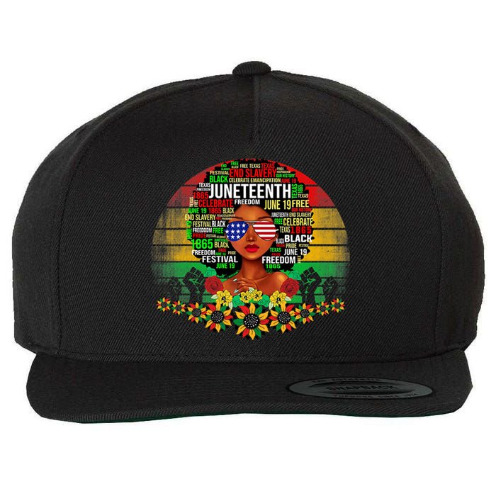 Juneteenth Melanin Black Women Natural Hair Afro Word Art Gift African Pride Wool Snapback Cap