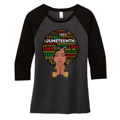 Juneteenth Melanin Black  Natural Hair Afro Queen Women's Tri-Blend 3/4-Sleeve Raglan Shirt