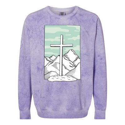 Jesus Mountain Cross Colorblast Crewneck Sweatshirt