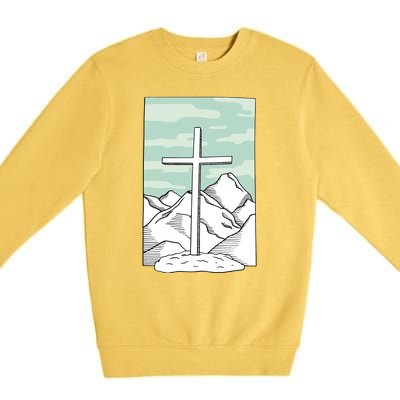 Jesus Mountain Cross Premium Crewneck Sweatshirt