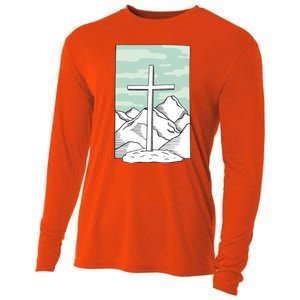 Jesus Mountain Cross Cooling Performance Long Sleeve Crew