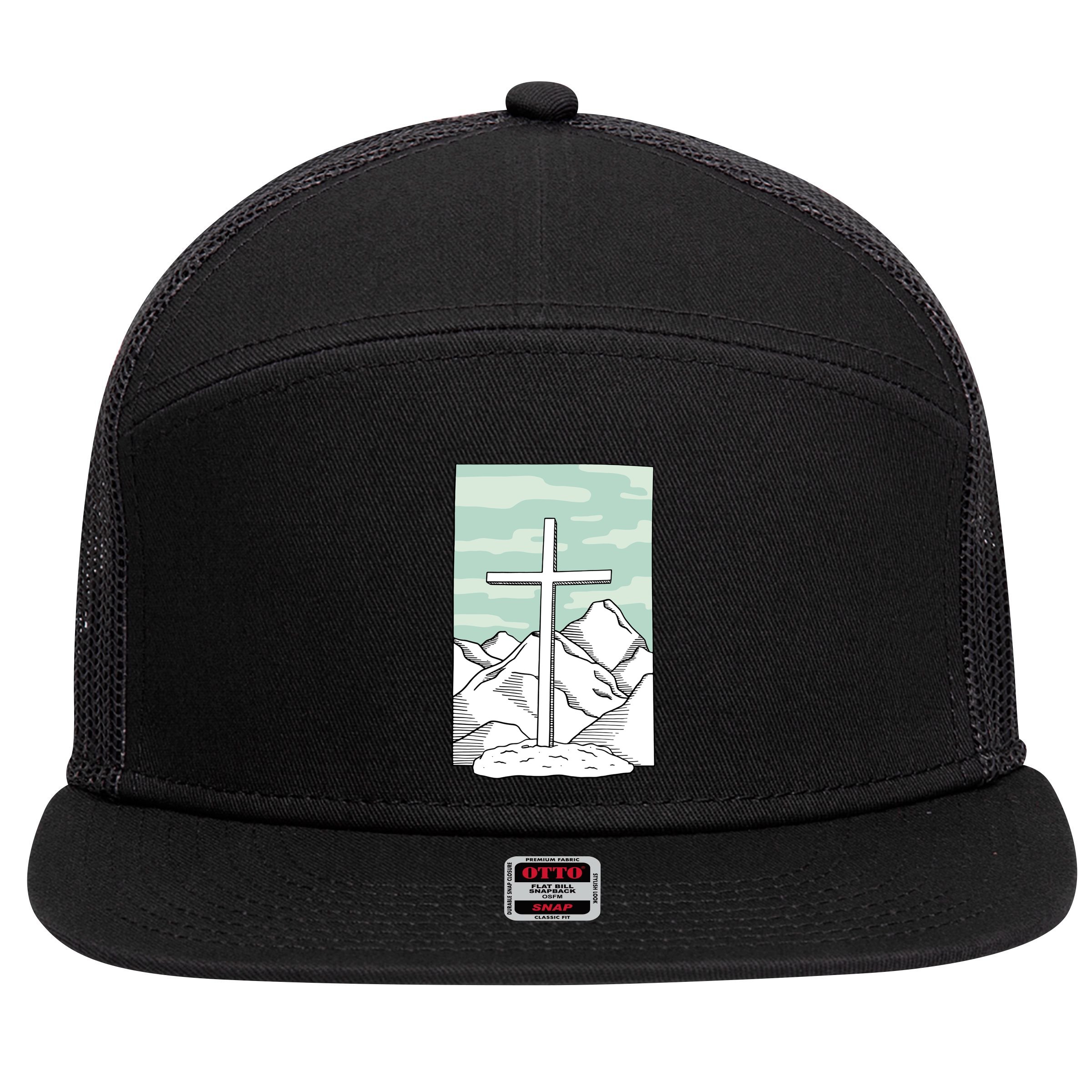 Jesus Mountain Cross 7 Panel Mesh Trucker Snapback Hat