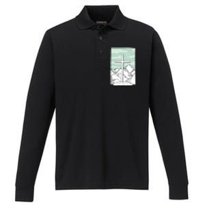 Jesus Mountain Cross Performance Long Sleeve Polo