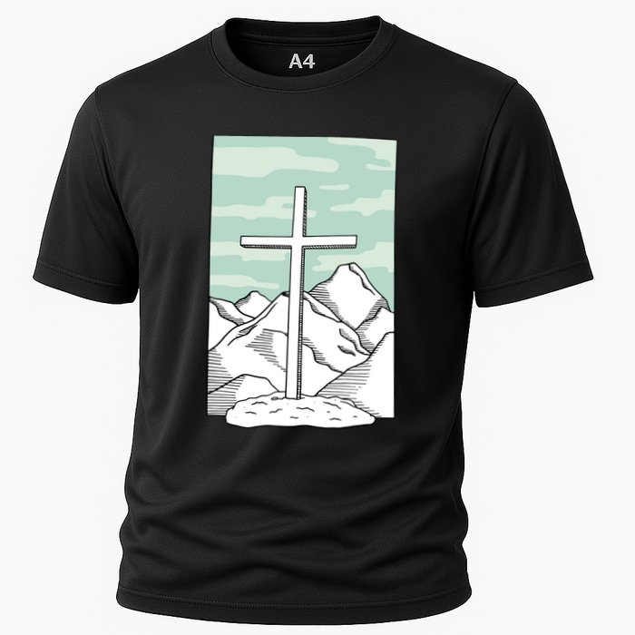 Jesus Mountain Cross Cooling Performance Crew T-Shirt