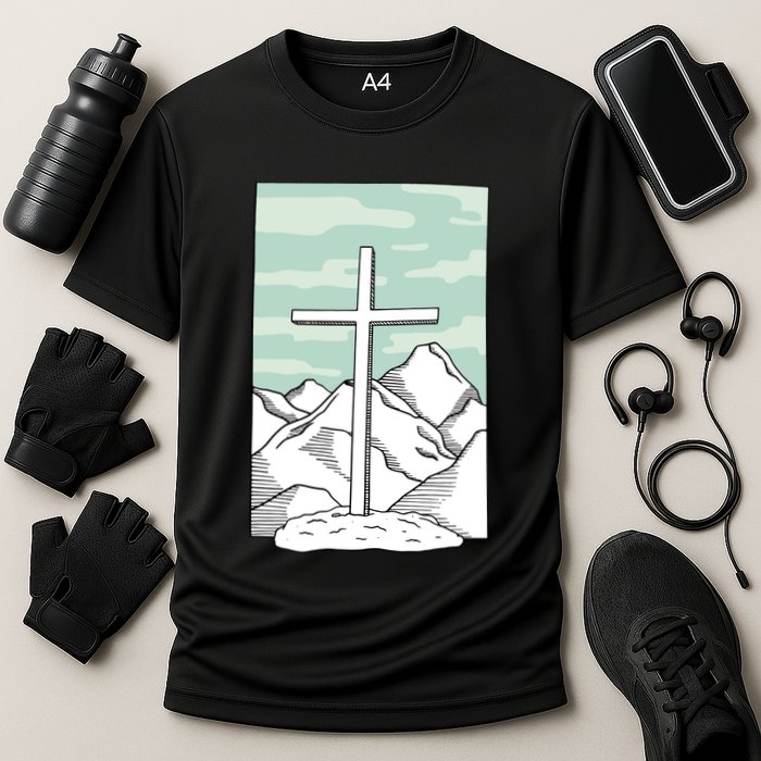 Jesus Mountain Cross Cooling Performance Crew T-Shirt