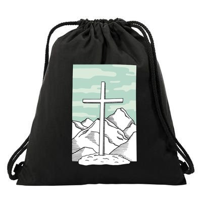 Jesus Mountain Cross Drawstring Bag