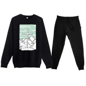 Jesus Mountain Cross Premium Crewneck Sweatsuit Set