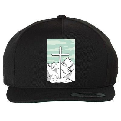 Jesus Mountain Cross Wool Snapback Cap