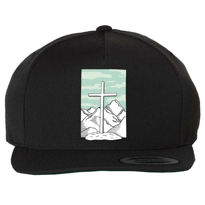 Jesus Mountain Cross Wool Snapback Cap