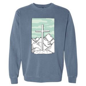 Jesus Mountain Cross Garment-Dyed Sweatshirt