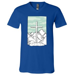 Jesus Mountain Cross V-Neck T-Shirt