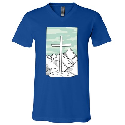 Jesus Mountain Cross V-Neck T-Shirt