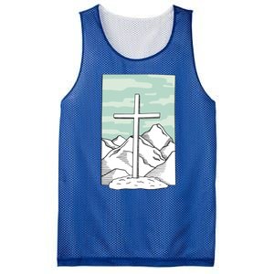 Jesus Mountain Cross Mesh Reversible Basketball Jersey Tank