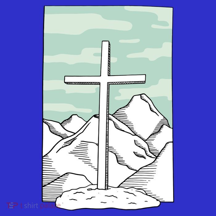 Jesus Mountain Cross Pom Pom 12in Knit Beanie