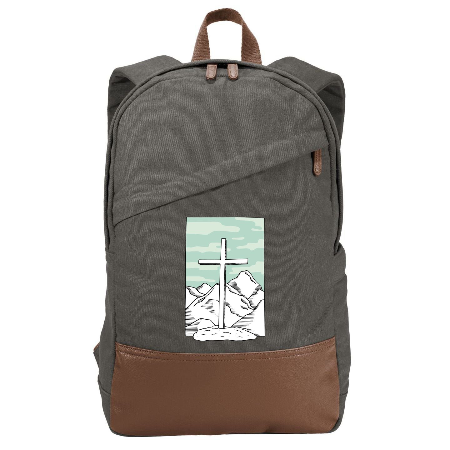 Jesus Mountain Cross Cotton Canvas Backpack