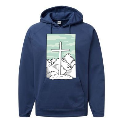 Jesus Mountain Cross Performance Fleece Hoodie