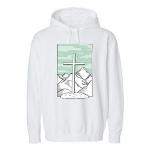 Jesus Mountain Cross Garment-Dyed Fleece Hoodie