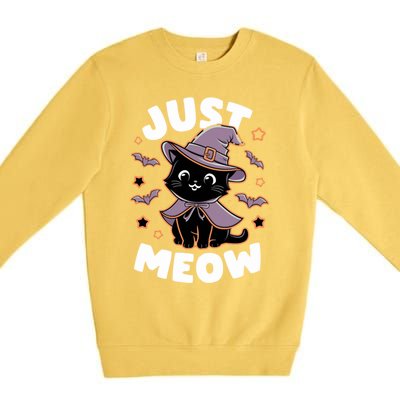 Just Meow Cute Black Cat Halloween Witch Costume Funny Gift Premium Crewneck Sweatshirt